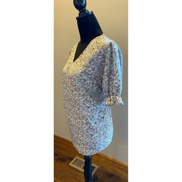 Peasant Blouse Plus Size 2XL Green Print Top Ruffle Elastic Sleeve V Neck Soft - Picture 4 of 8